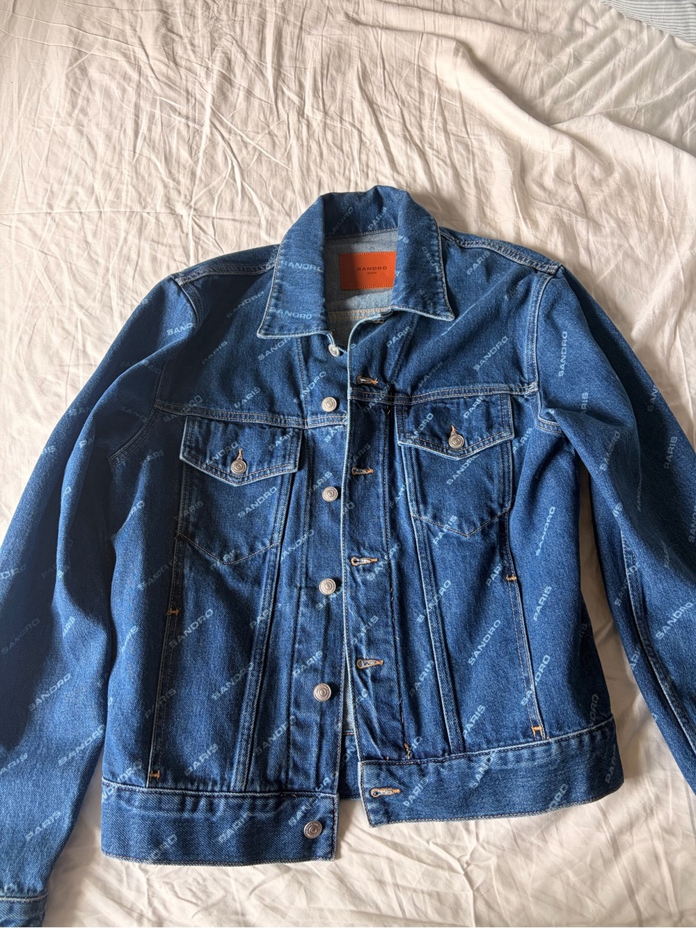 Sandro Blue Denim Logo-Print Jacket